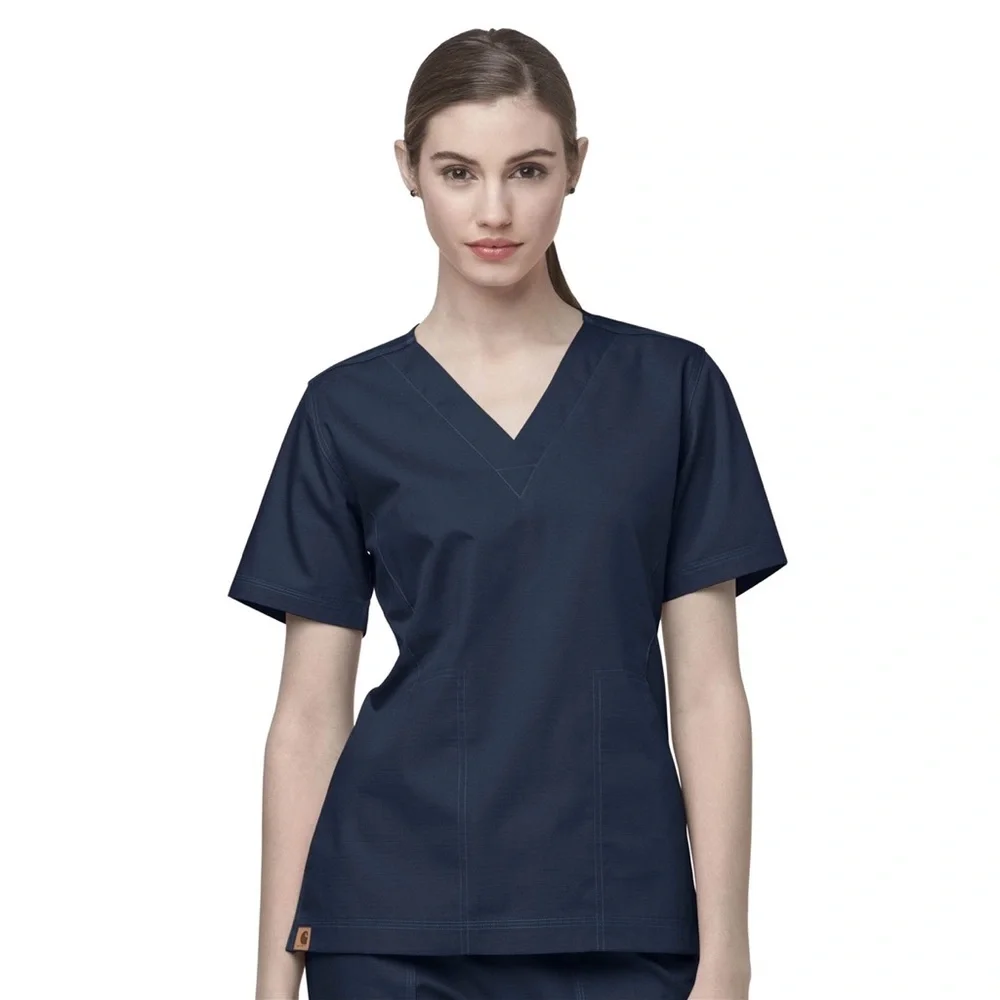 Carhartt Navy Blue V Neck Pocket Ripstop Yoke Scrub Top Size Small - Picture 1 of 9